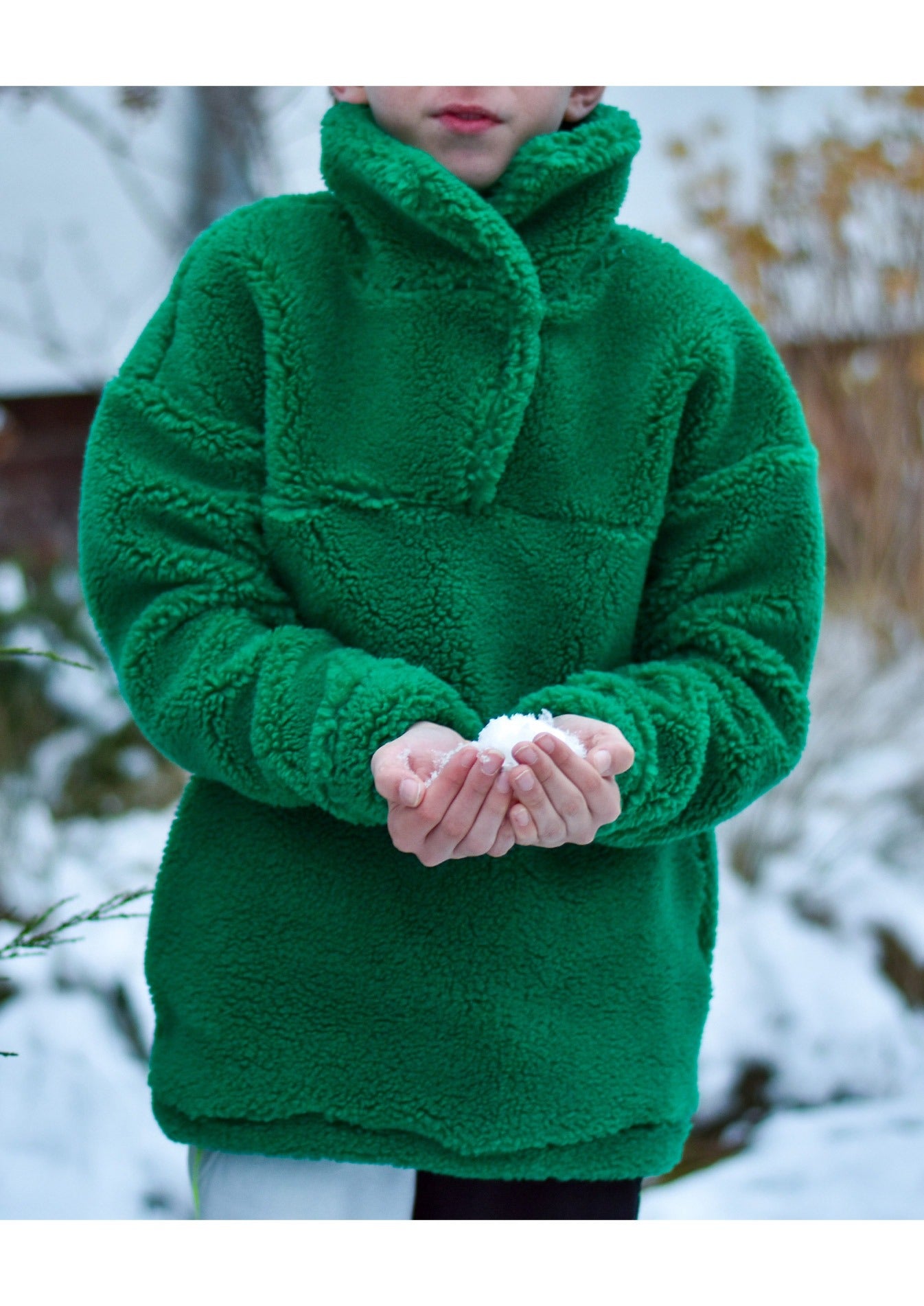 Galerie-Snyggli-Schnittmuster-Troyer-Hej-Hjemme-Sweat-Fleece-Teddy-Babys-Kinder-Jungs-Mädchen-Teens-Gr-128-170-grün