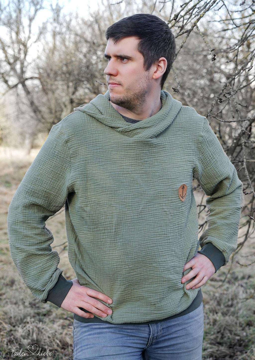 Musselin-Hoodie-Musling-Herren-Männer-Schnittmuster-Leinen-grün