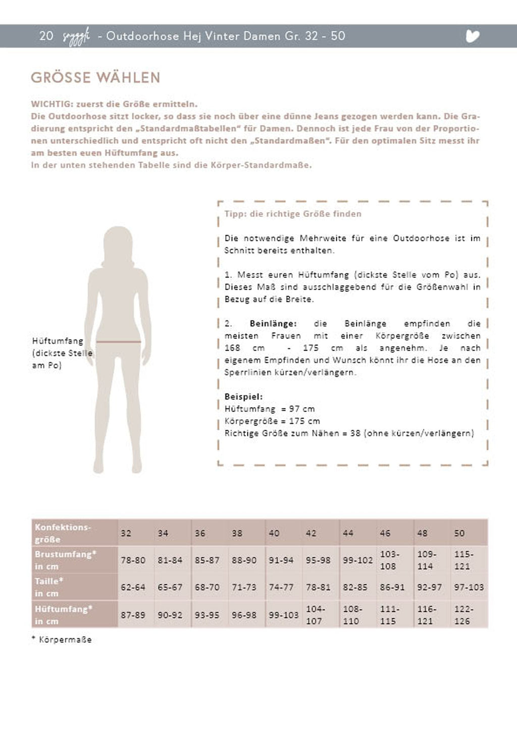 Schnittmuster-Snyggli-Nähanleitung-Outdoorhose-Hej-Vinter-high-waist-Damen-Walk-Maßtabelle