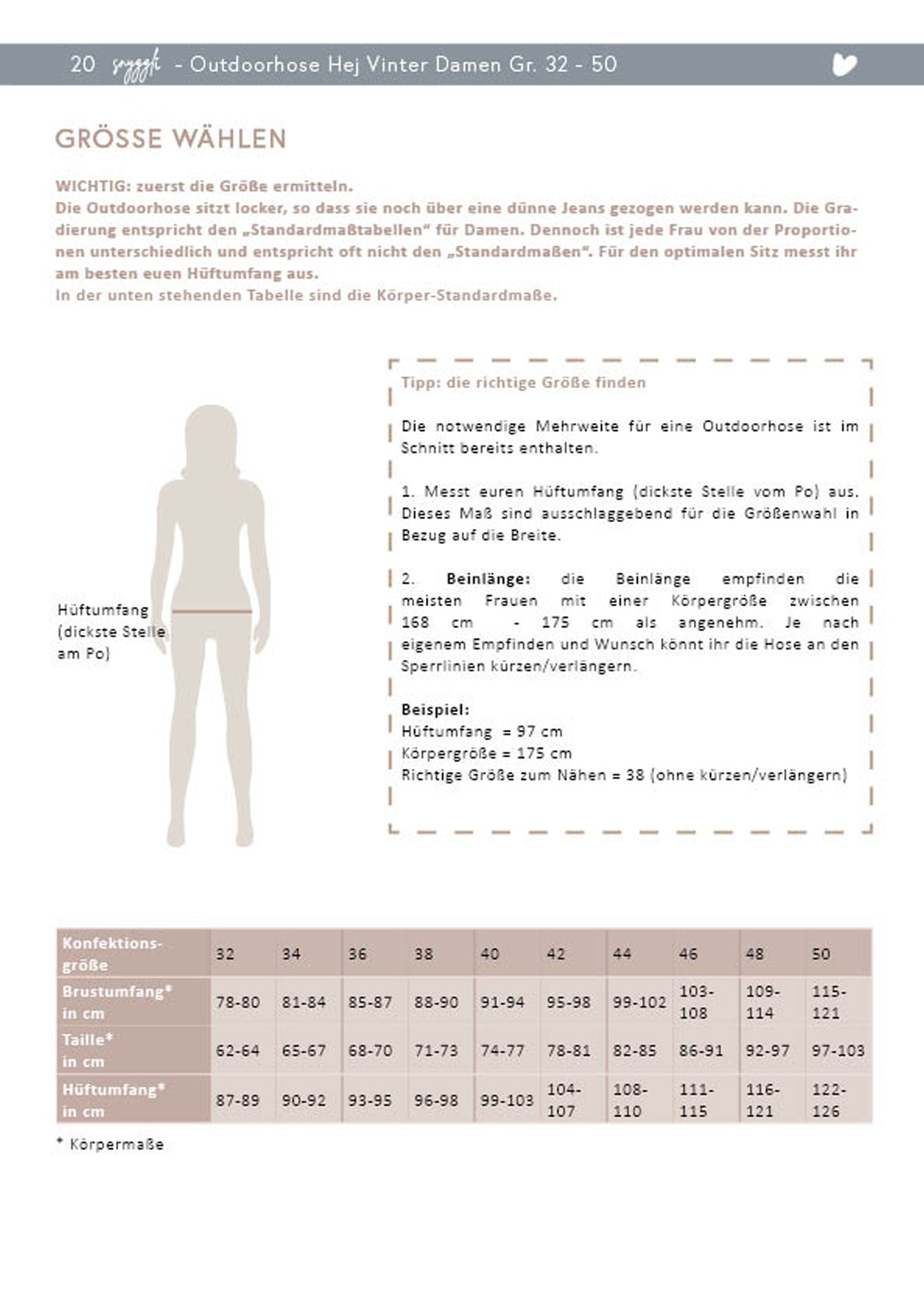 Schnittmuster-Snyggli-Nähanleitung-Outdoorhose-Hej-Vinter-high-waist-Damen-Walk-Maßtabelle