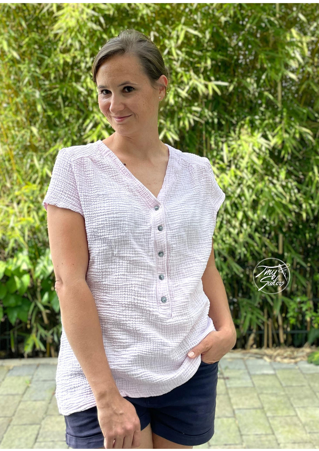 Snyggli-Musselin-Bluse-Hjertemusling-Damen-Gr-32-50-Schnittmuster-kurze-Ärmel