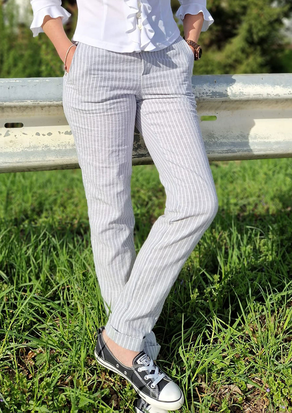 Snyggli-Musselin-Hose-Strandmusling-Schnittmuster-Leinen-Damen-high-waist--Sommer-Gr-32-50-Damen-Streifen-leinen