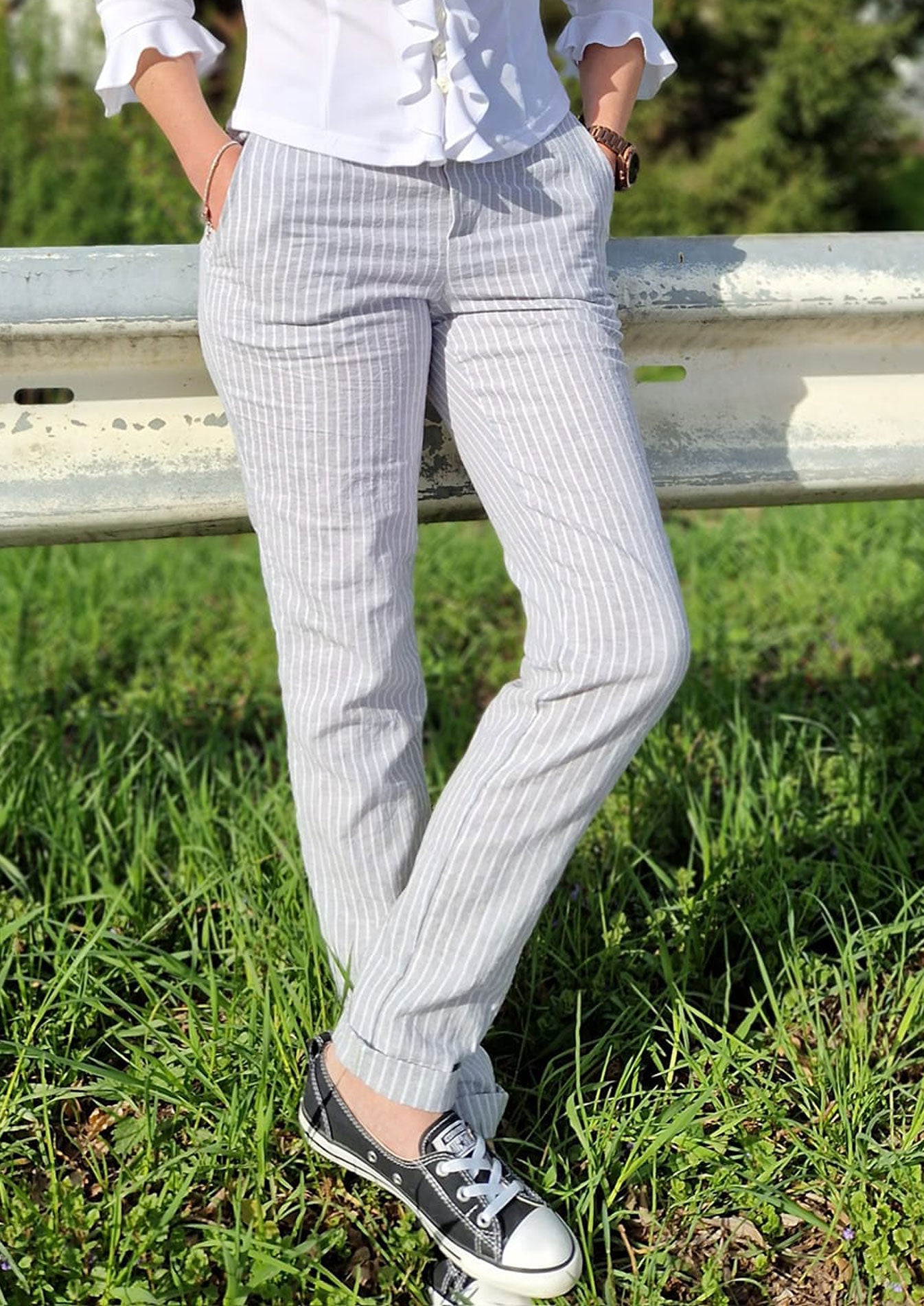 Snyggli-Musselin-Hose-Strandmusling-Schnittmuster-Leinen-Damen-high-waist--Sommer-Gr-32-50-Damen-Streifen-leinen