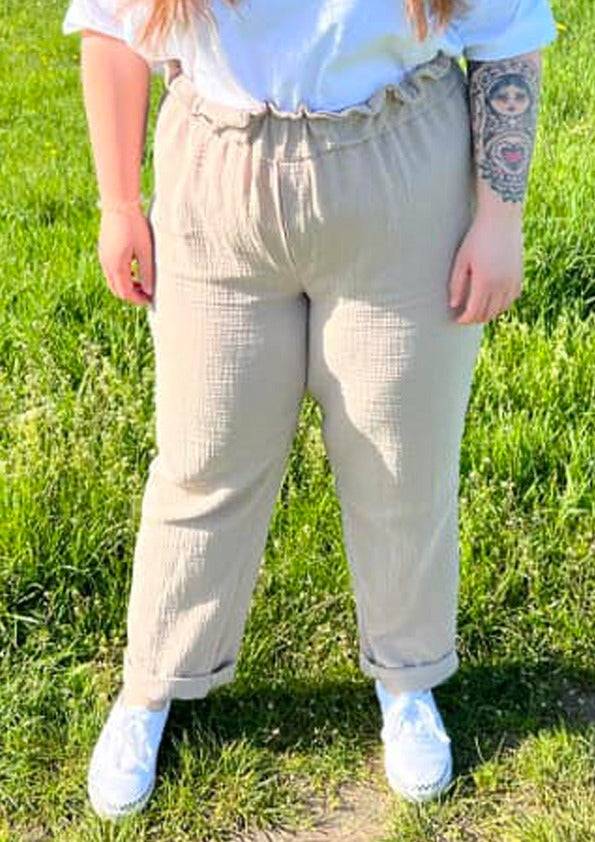 Snyggli-Musselin-Hose-Strandmusling-Schnittmuster-Leinen-Damen-high-waist--Sommer-Gr-32-50-Damen-beige