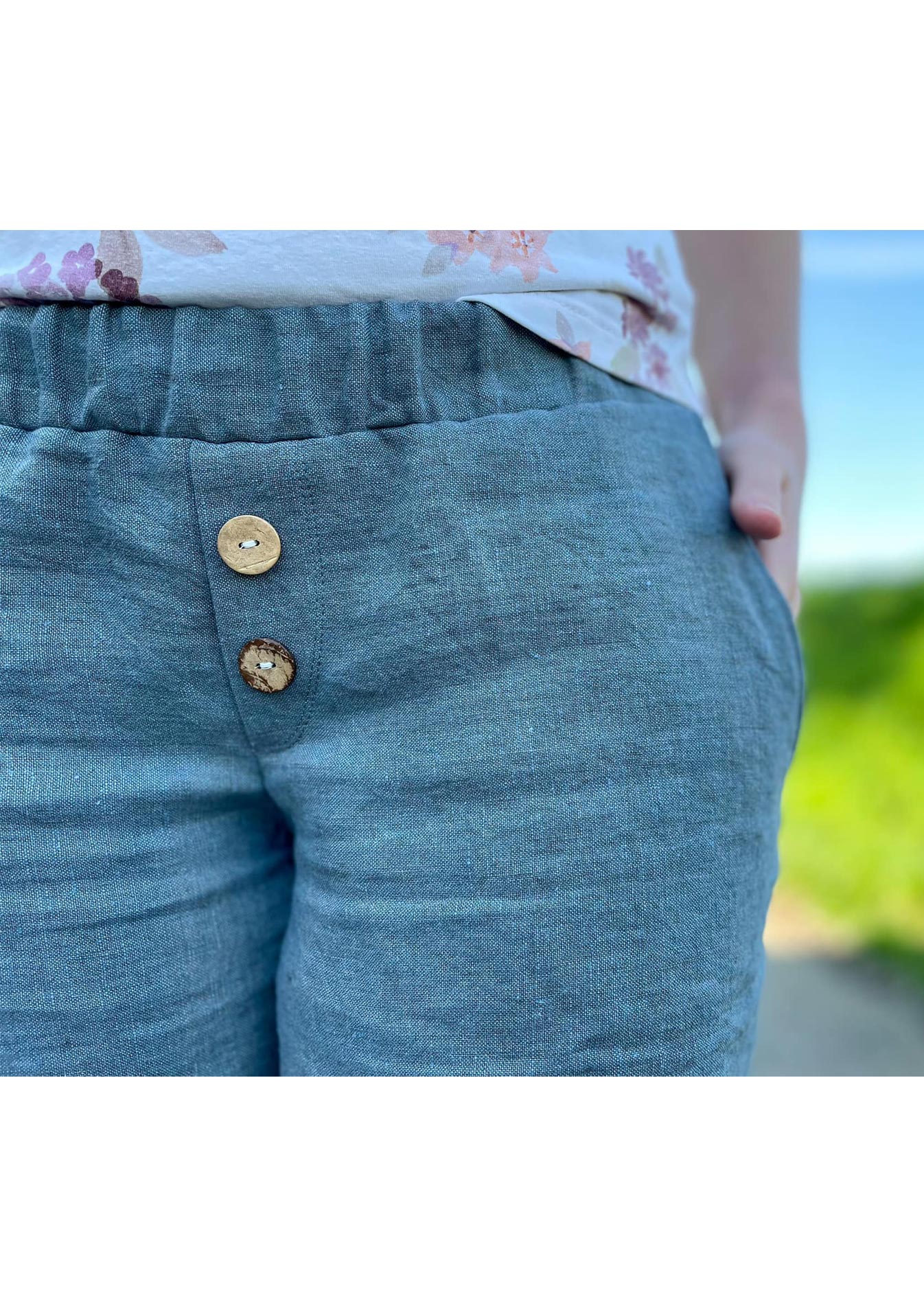 Snyggli-Musselin-Hose-Strandmusling-Schnittmuster-Leinen-Damen-low-waist--Sommer-Gr-32-50-Knöpfe