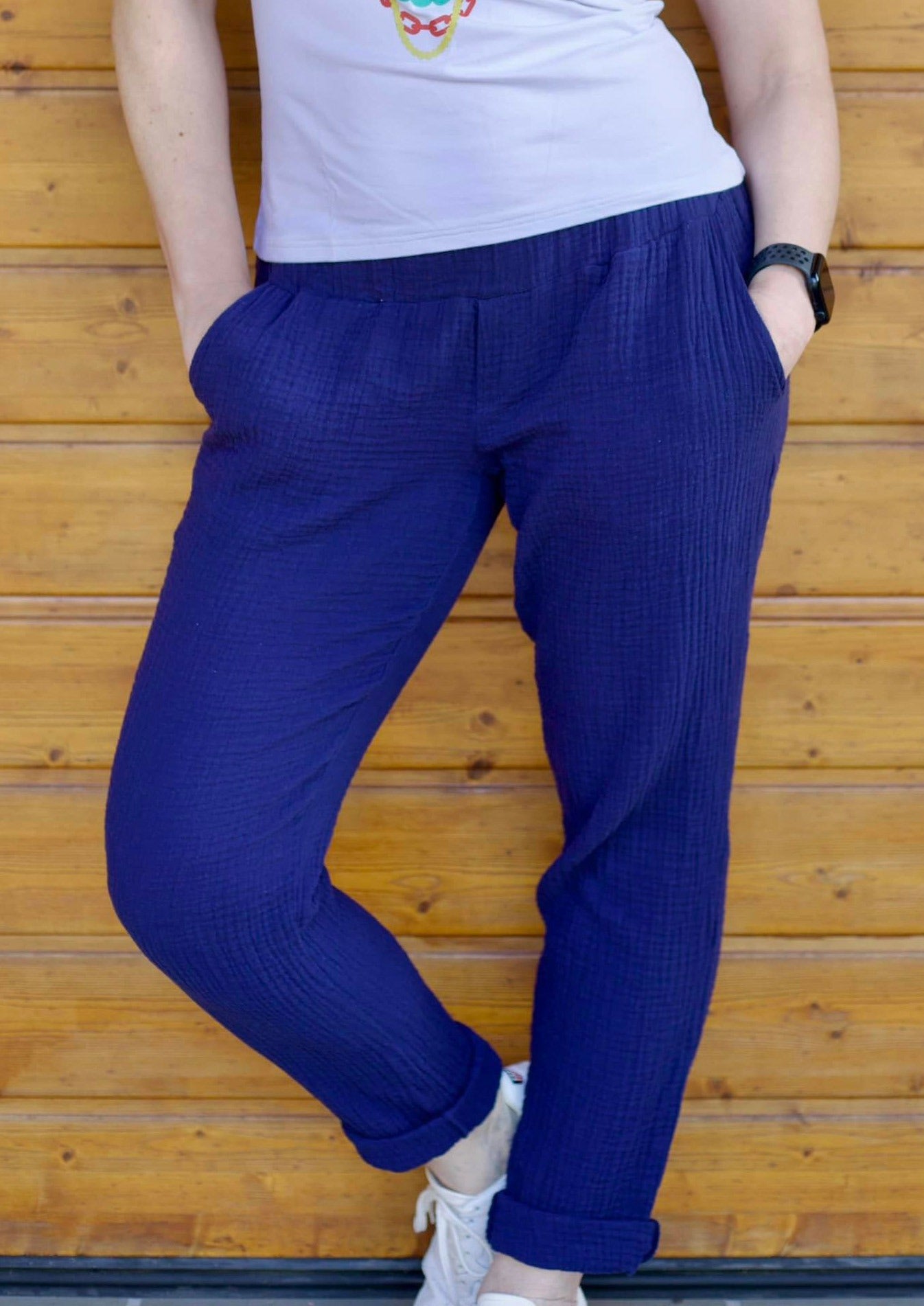 Snyggli-Musselin-Hose-Strandmusling-Schnittmuster-Leinen-Damen-low-waist--Sommer-Gr-32-50-aufgekrempelt