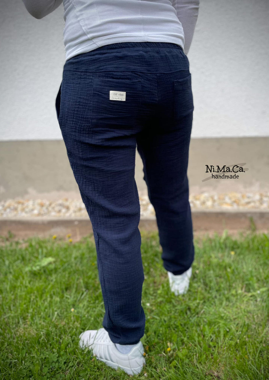 Snyggli-Musselin-Hose-Strandmusling-Schnittmuster-Leinen-Damen-low-waist--Sommer-Gr-32-50-dunkelblau