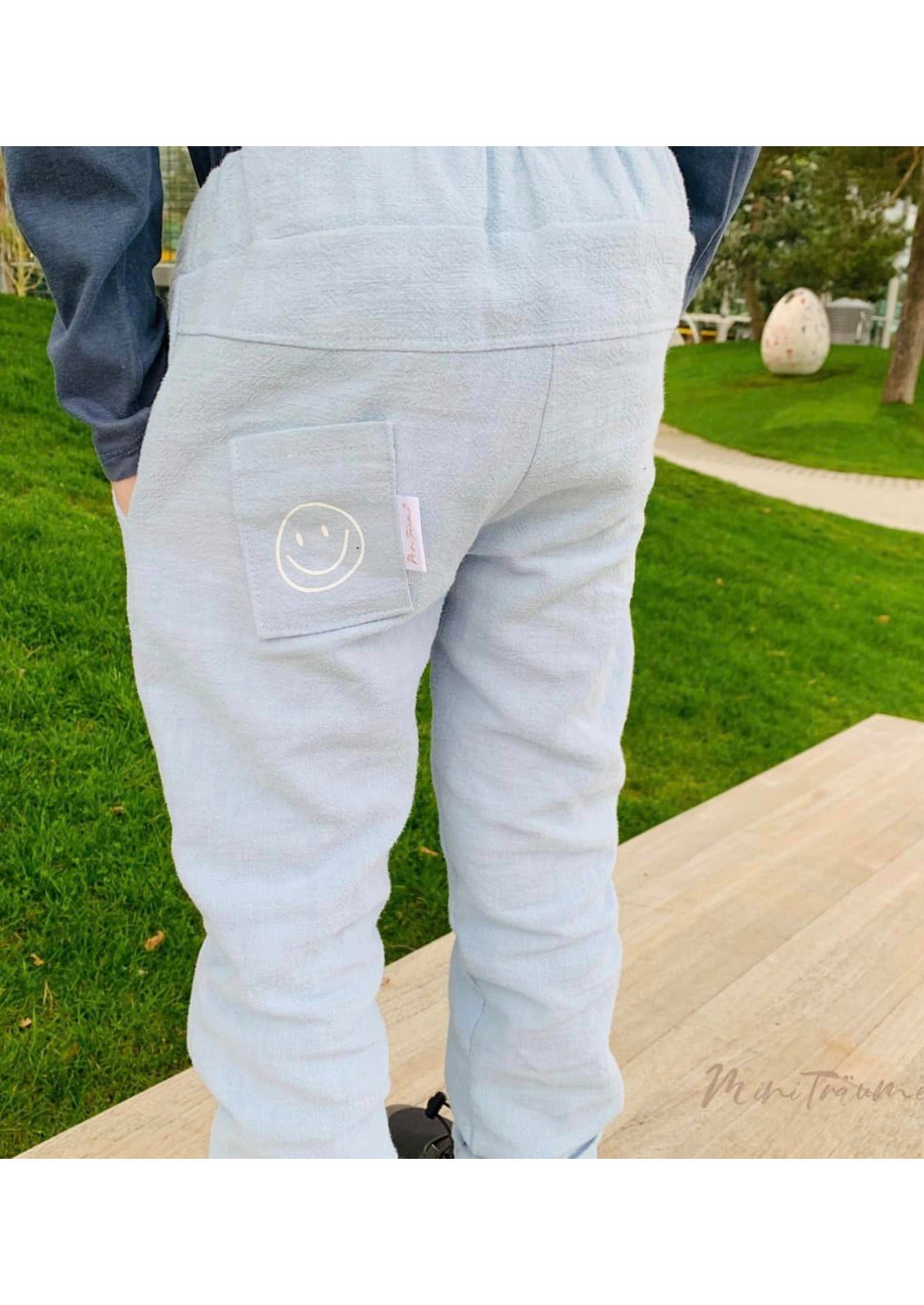 Snyggli-Musselin-Hose-Strandmusling-Schnittmuster-Leinen-Teens-Kinder-Sommer-Gr-128-170-junge-blau