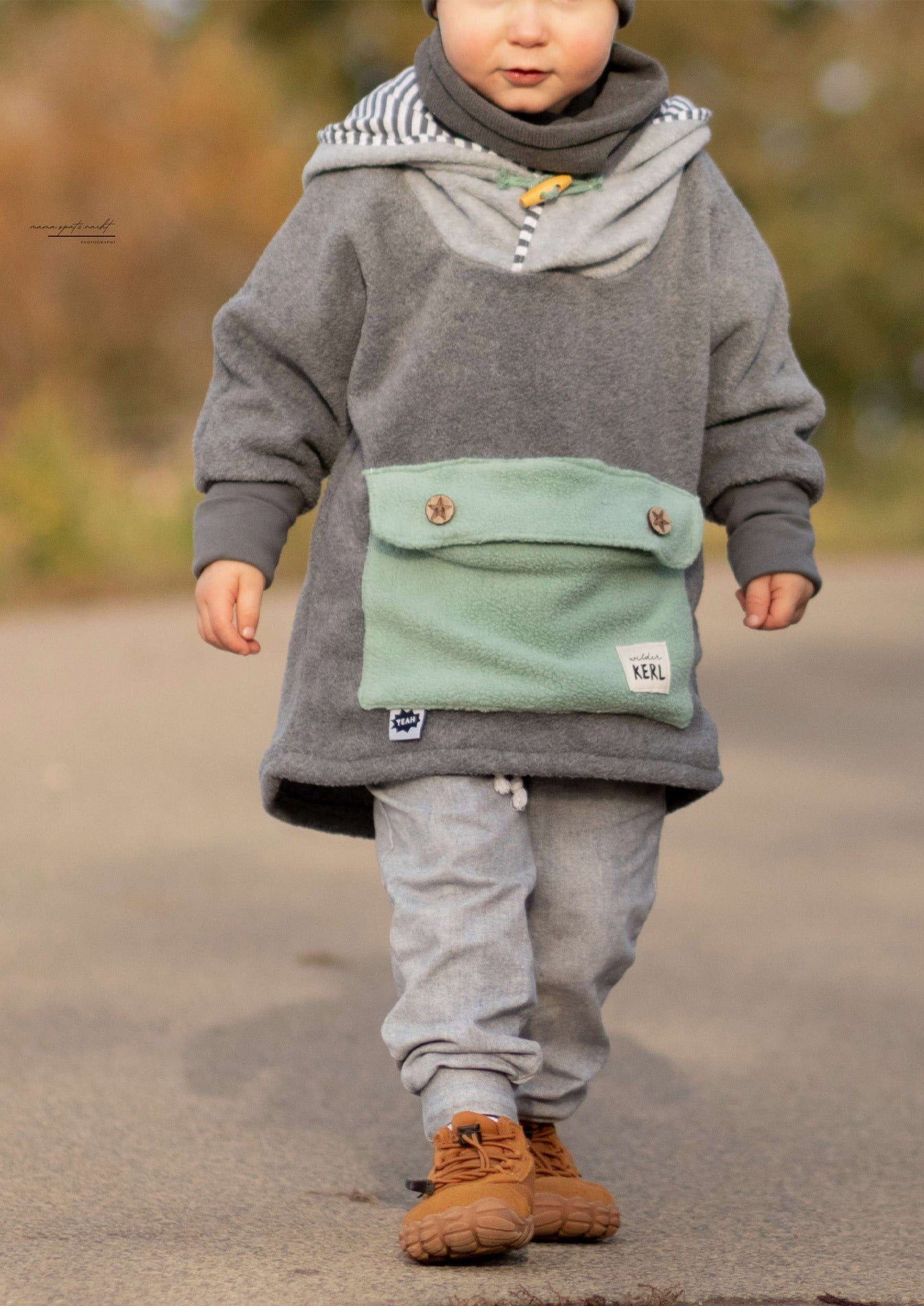 Snyggli-Outdoorhoodie-Hej-Sne-Walkhoodie-Wollwalk-Schnittmuster-Junge-Mädchen-Babys-Kinder-Gr-56-170-Fleece-grau