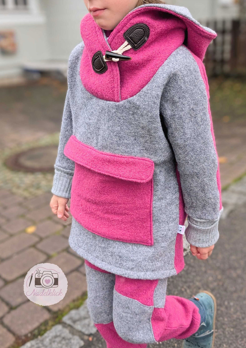 Snyggli-Outdoorhoodie-Hej-Sne-Walkhoodie-Wollwalk-Schnittmuster-Junge-Mädchen-Babys-Kinder-Gr-56-170-Grau-pink