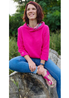 Snyggli-Schnittmuster-Hoodie-Musling-Musselin-Damen-pink-3-4-ärmel