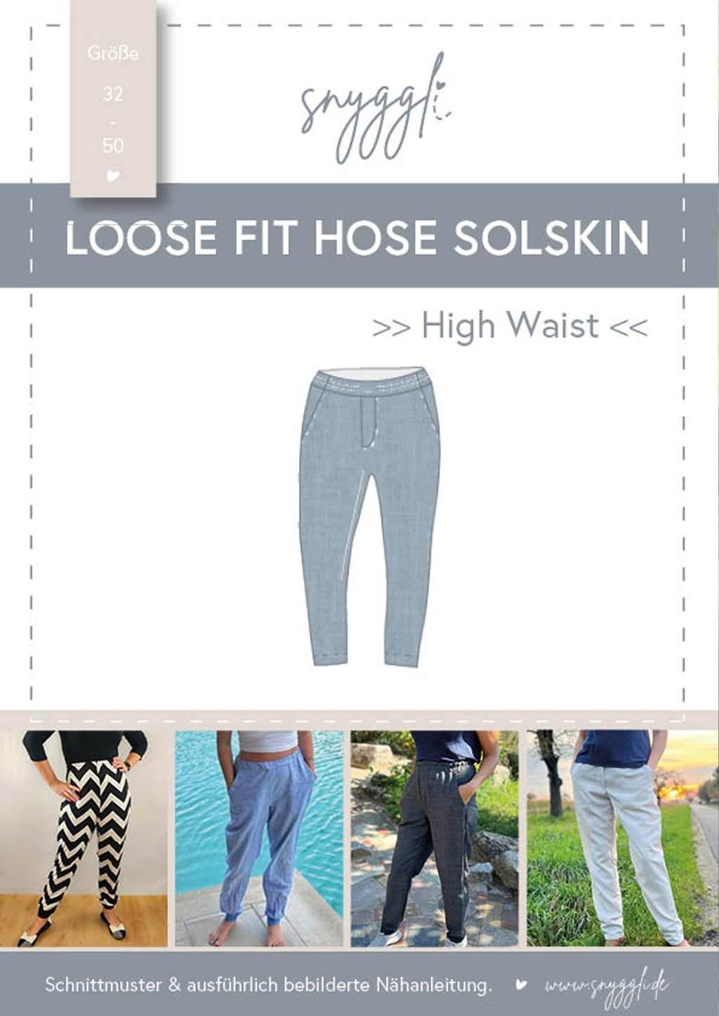 Snyggli-Schnittmuster-Hose-loose-fit-Solskin-Damen-Leinen-Cord-Chambray-nähen-Größe-32-50-high-waist-Cover