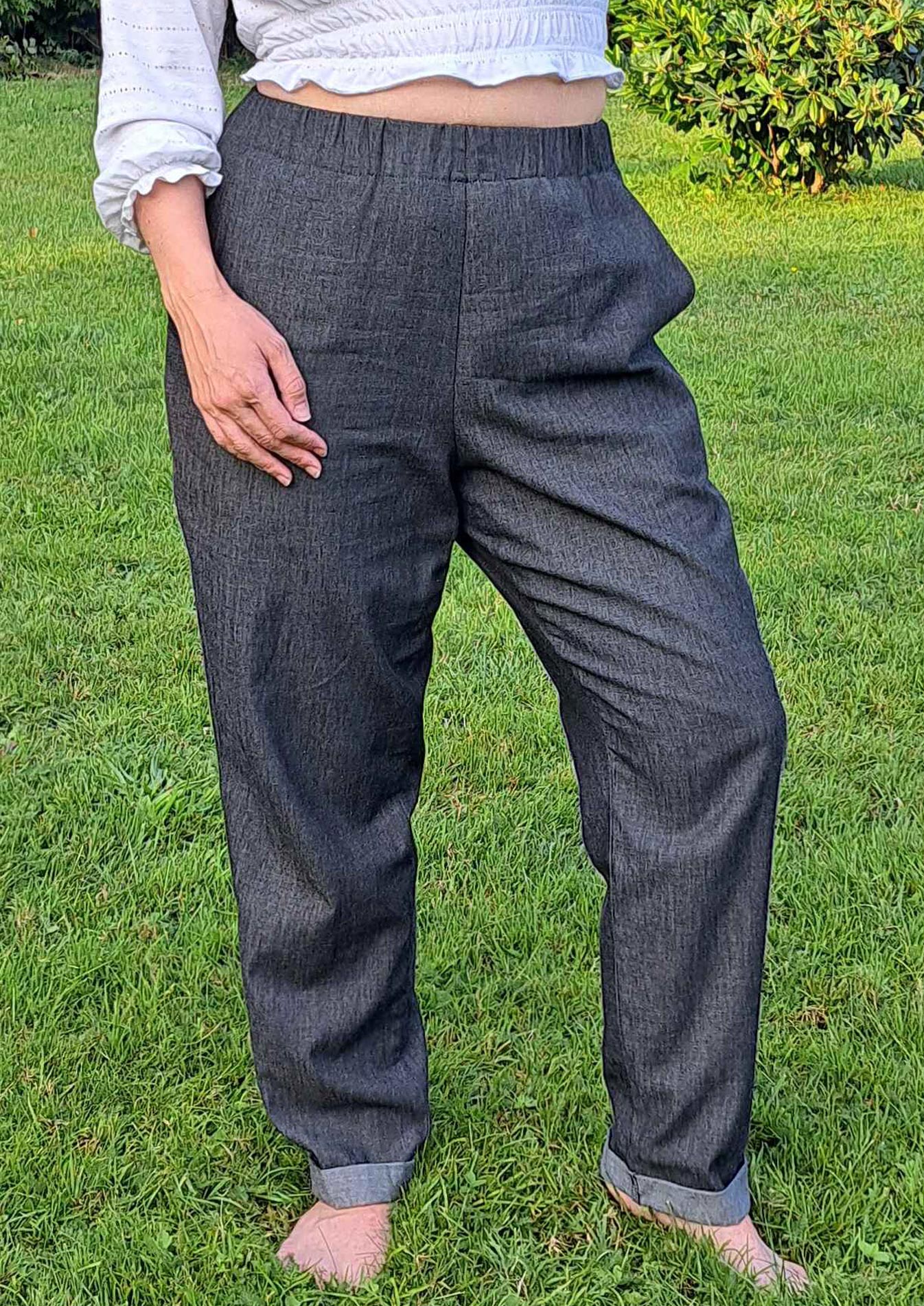 Snyggli-Schnittmuster-Hose-loose-fit-Solskin-Damen-Leinen-Cord-Chambray-nähen-Größe-32-50-high-waist-grau