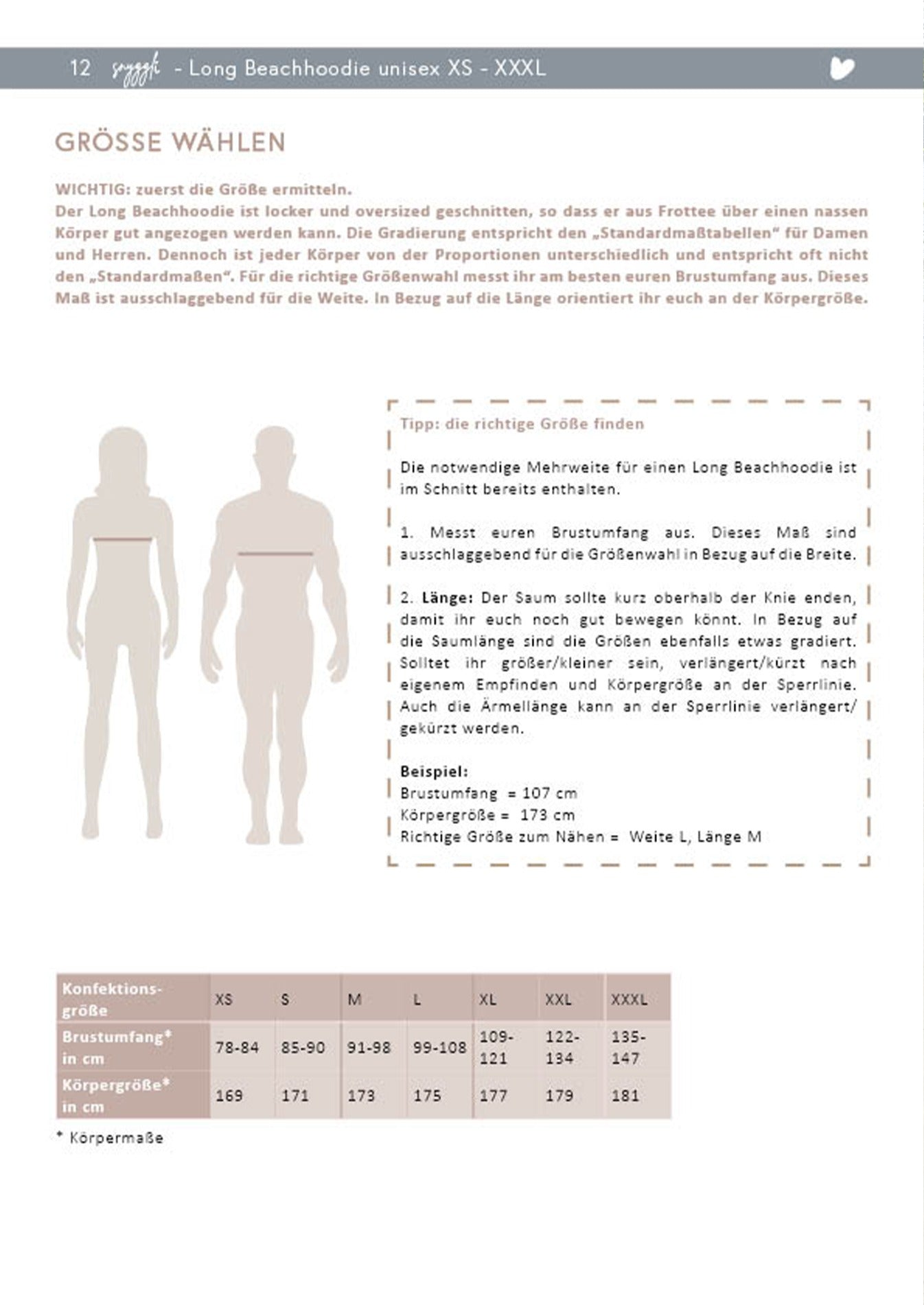 Snyggli-Schnittmuster-Long-Beachhoodie-Damen-Herren-unisex-Kitesurfen-Surfen-Musselin-Frottee-Poncho-Maßtabelle