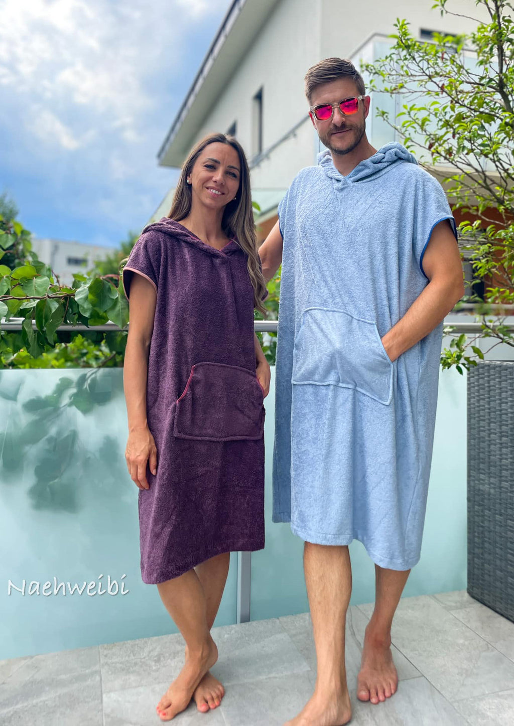 Snyggli-Schnittmuster-Long-Beachhoodie-Damen-Herren-unisex-Kitesurfen-Surfen-Musselin-Frottee-Poncho-Partner