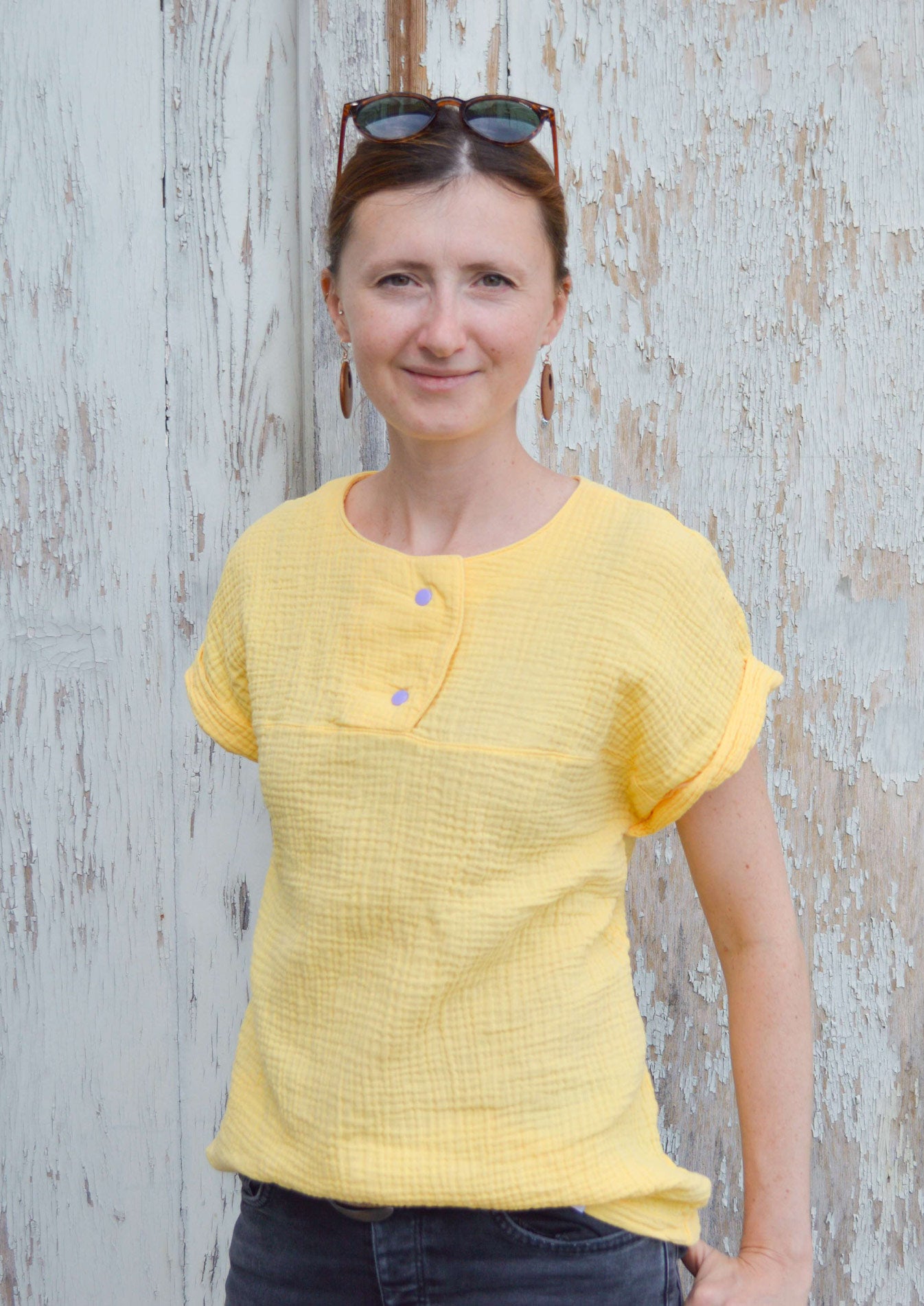 Snyggli-Schnittmuster-Musselin-Shirt-Solmusling-Damen-Leinen-Gr-32-50-Nähanleitung-Ebook-Sommer-gelb