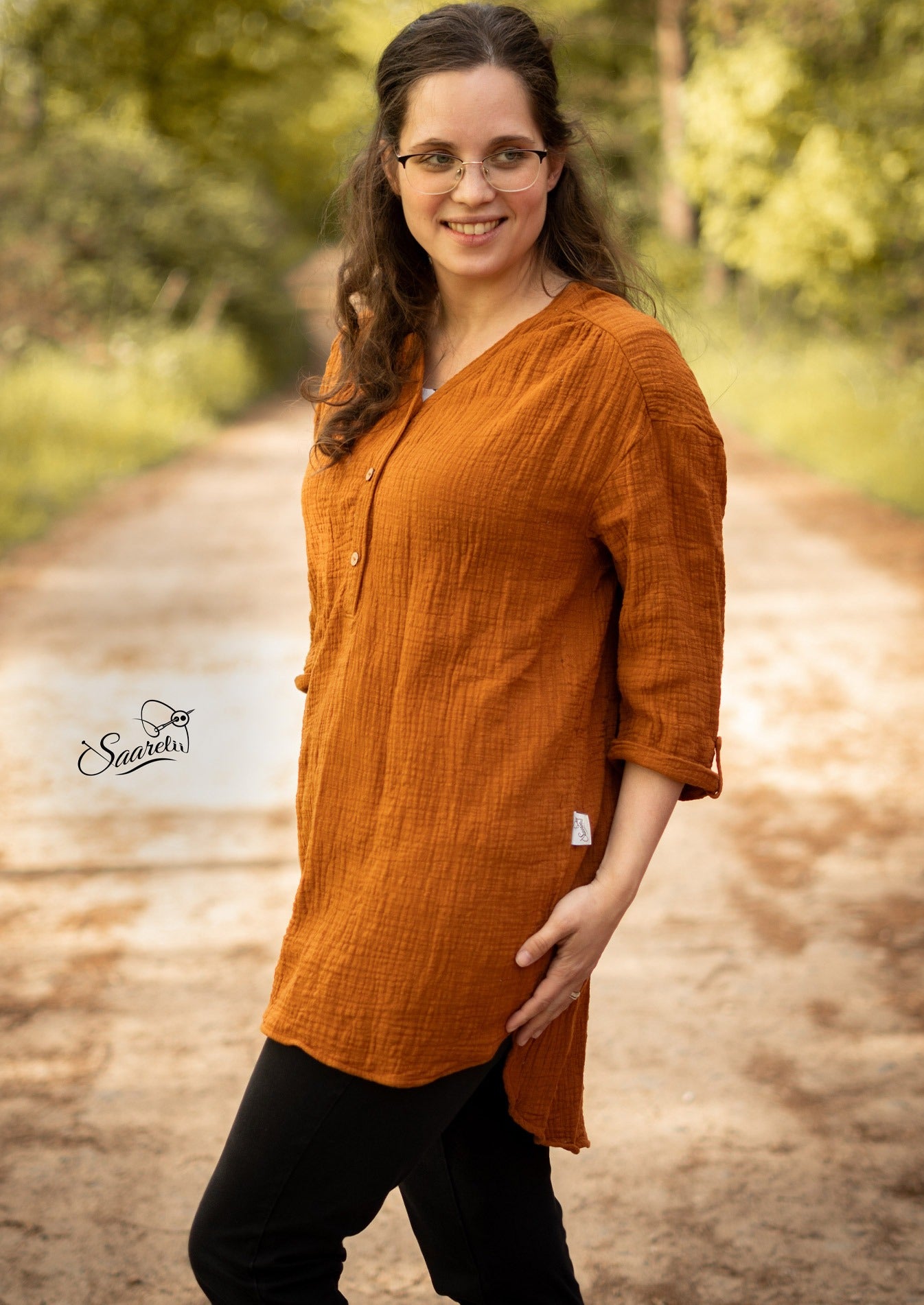 Snyggli-Schnittmuster-Musselin-tunika-Lykkemusling-Leinen-Nähen-Ebook-Nähanleitung-Damen-Grösse-32-50-3-4-ärmel