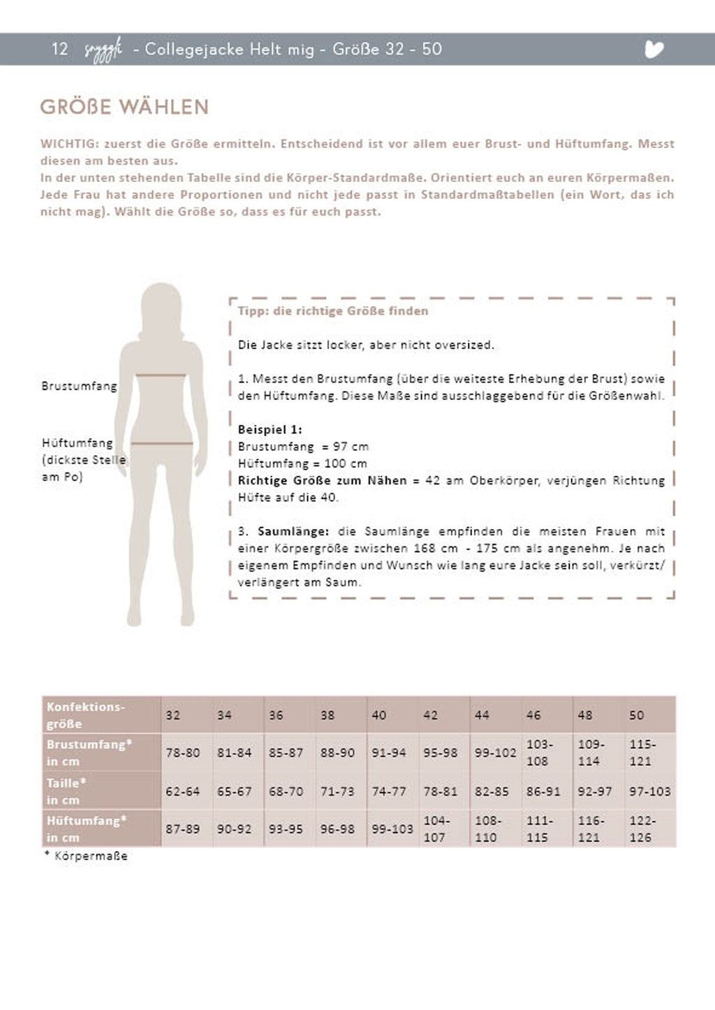 Snyggli-Schnittmuster-collegejacke-helt-mig-damen-nähanleitung-ebook-größe-32-50-maßtabelle