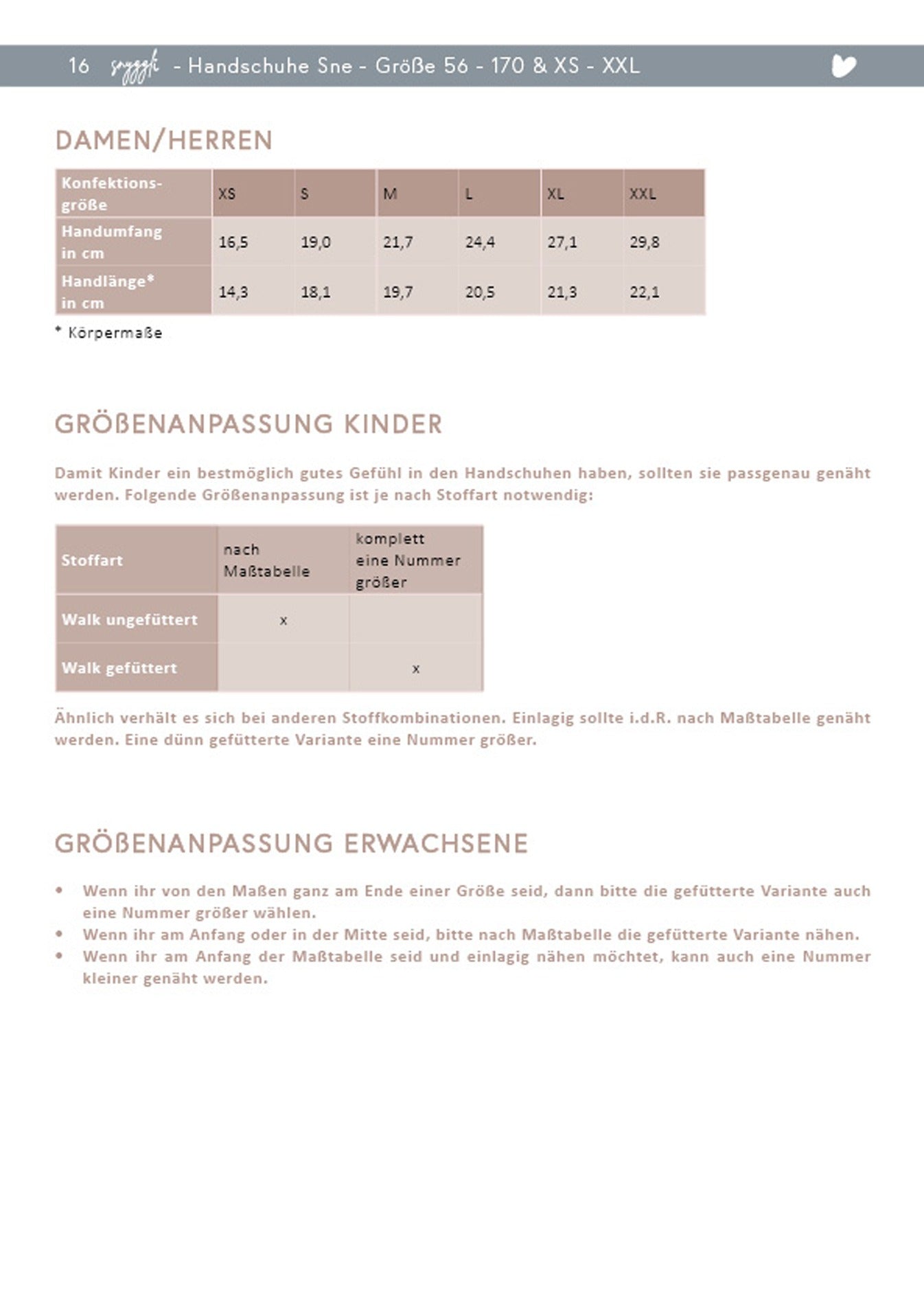 Handschuhe Sne | Gr. 56-170 und XS-XXL unisex