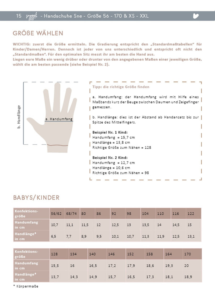 Handschuhe Sne | Gr. 56-170 | Schnittmuster
