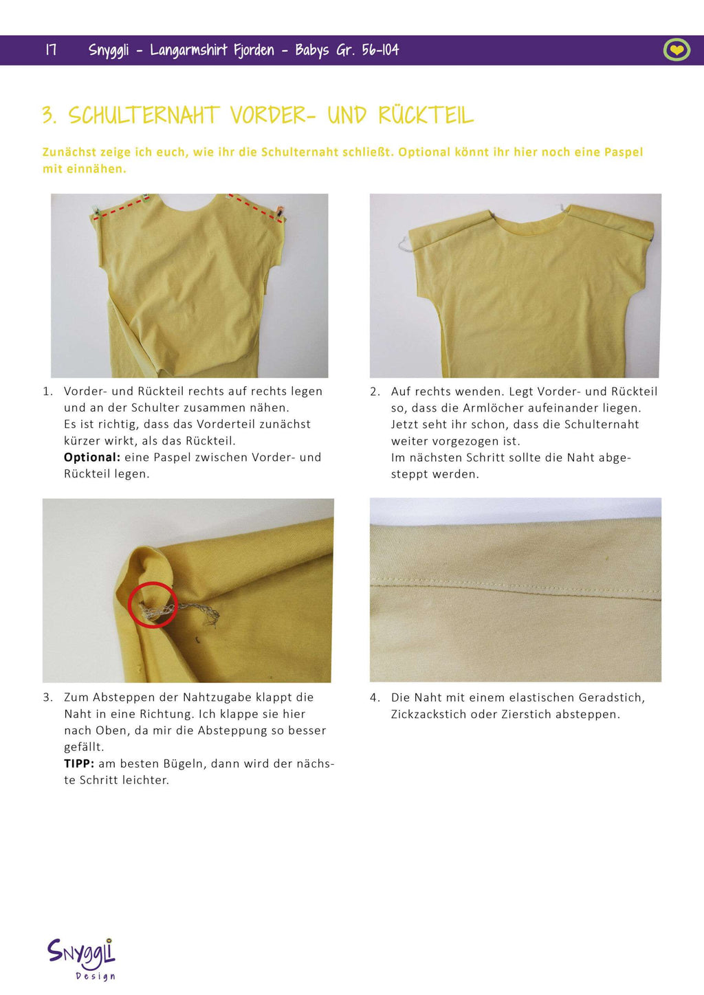 ebook Schnittmuster Nähanleitung Langarmshirt Fjorden Snyggli