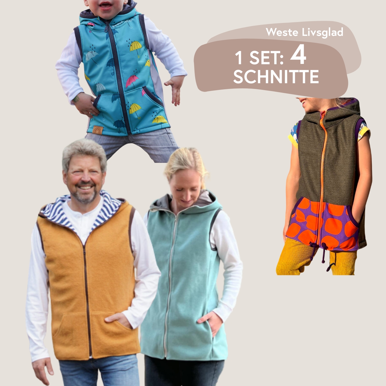 Snyggli Schnittmuster Weste Livsglad Family Set Kinder Damen Herren (2)